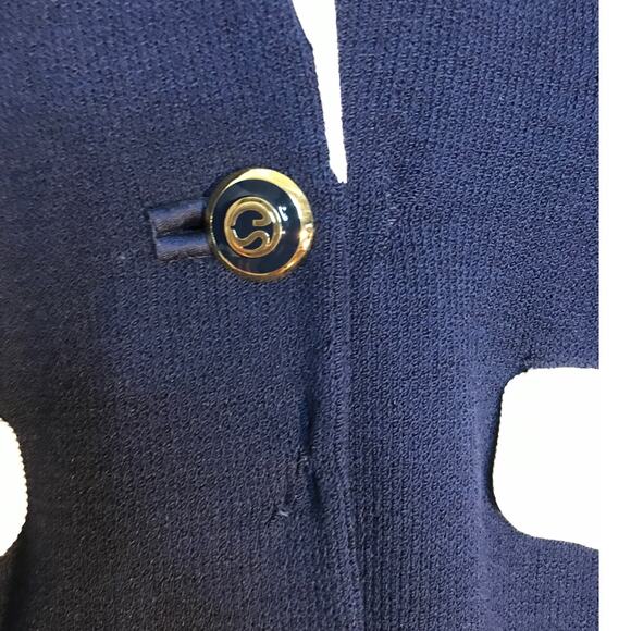 St. John Collection Santana Knit Colorblock Blazer 8 Navy Blue Ivory - Picture 10 of 13